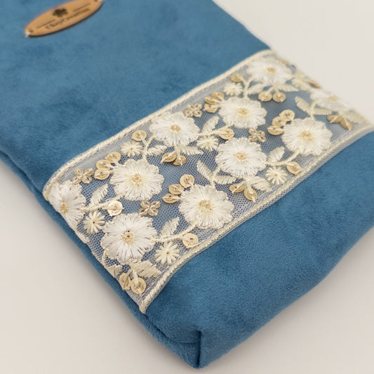 Something Blue Embroidered Microsuede Crossbody Bag