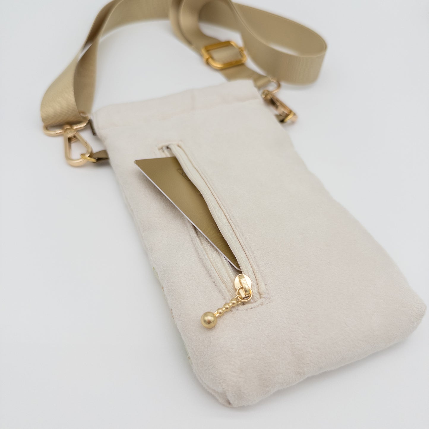 Champagne Floral Embroidered Phone Crossbody Bag