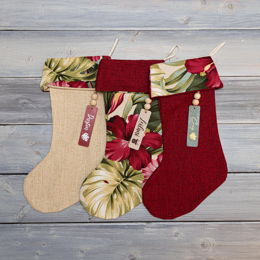Personalized Hawaiian Hibiscus Christmas Stocking With Name Tag