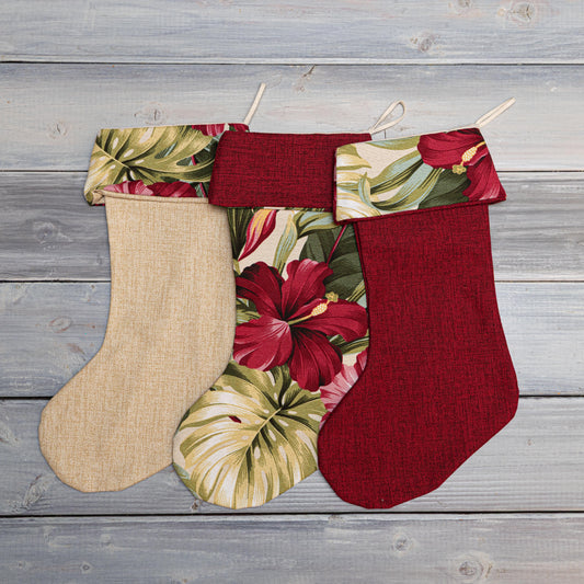 Personalized Hawaiian Hibiscus Christmas Stocking With Name Tag