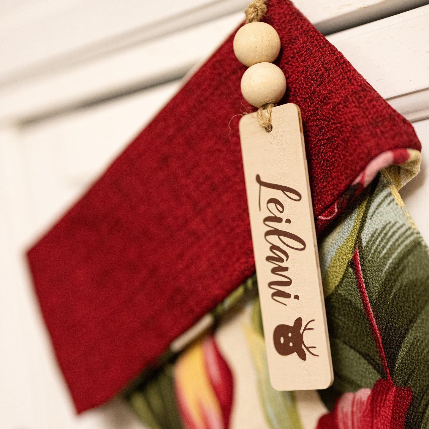 Personalized Hawaiian Hibiscus Christmas Stocking With Name Tag