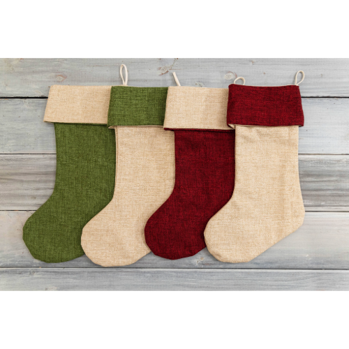 Personalized Hawaiian Barkcloth Christmas Stocking With Wood Tags