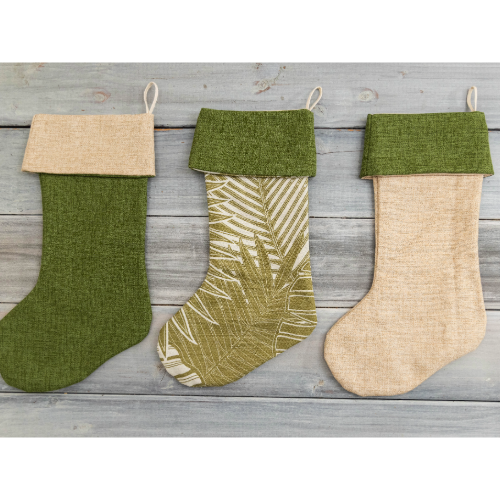 Personalized Hawaiian Barkcloth Christmas Stocking With Wood Tags