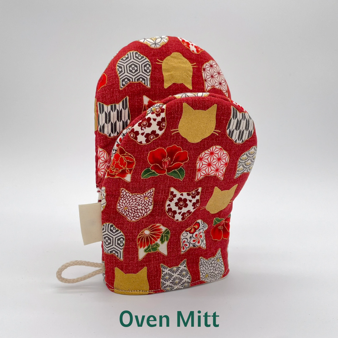 Cat Oven Mitt in Japanese Fabric – One or Two Piece Set | Heat-Resistant | Artisan Kitchen Gift