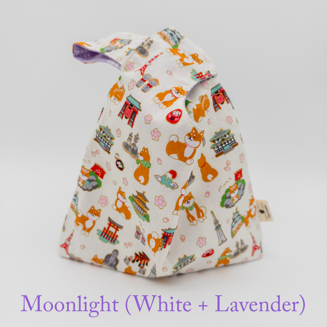 Reversible Japanese Knot Bag | Shiba Inu Summer Festival Print with Hawaiian Palaka Lining | Handmade in Hawaiʻi