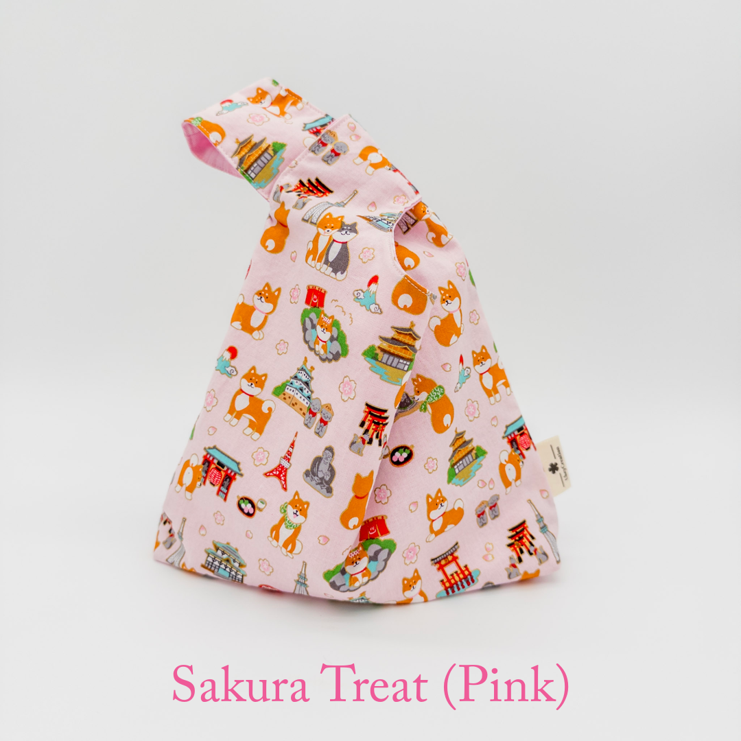 Reversible Japanese Knot Bag | Shiba Inu Summer Festival Print with Hawaiian Palaka Lining | Handmade in Hawaiʻi